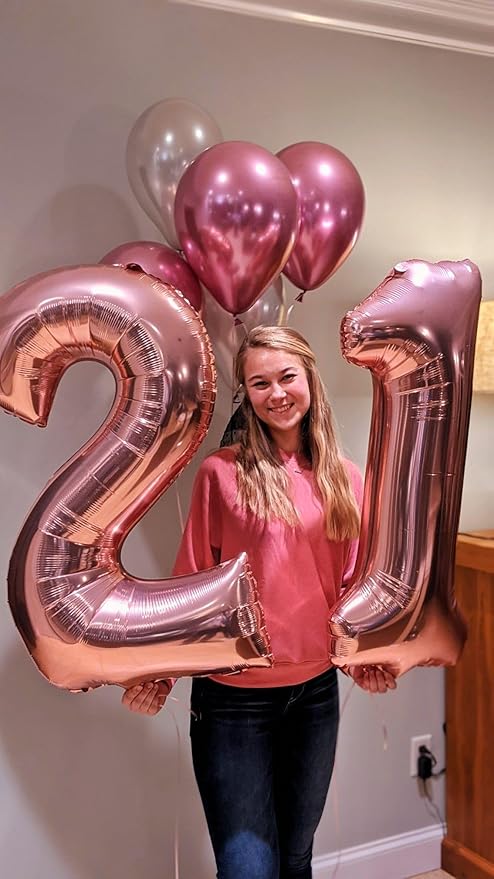40 Inch Number 10 Balloons, Rose Gold Balloons for Woman Man 10th Birthday Party Decoration, Foil Number Ballon for 10, 100 Anniversary, Bridal Shower, Graduation, Wedding, Valentine's Day
