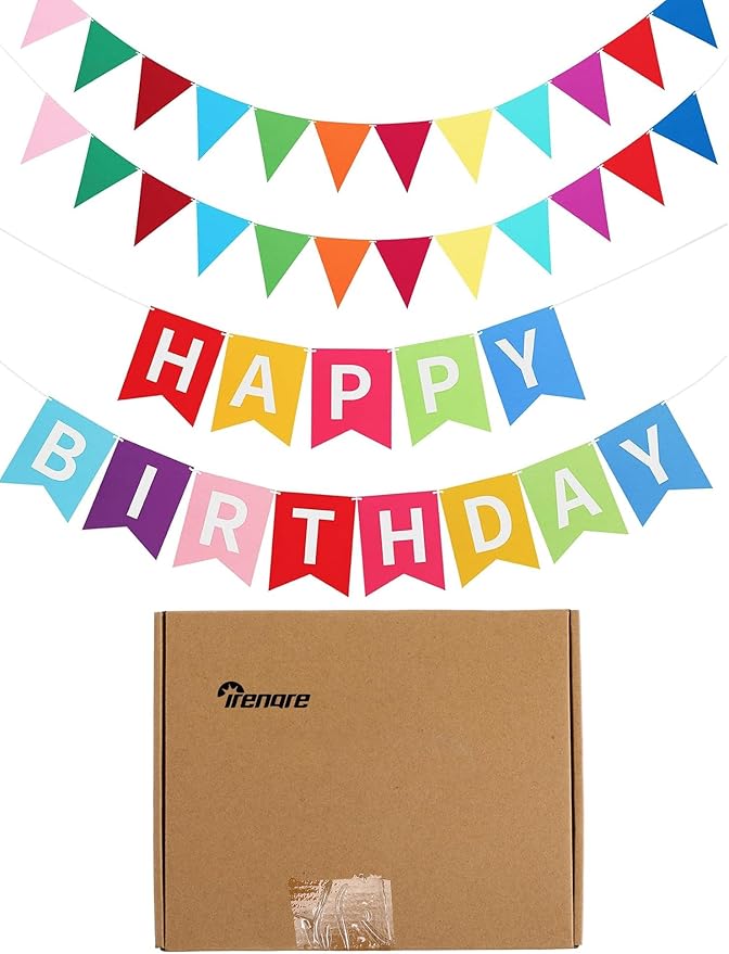 Irenare 4-Piece Happy Birthday Banner - Colorful Party Decor, Felt Garland Banner with Rainbow Colors