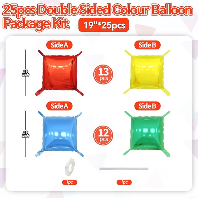 Red Yellow Blue and Green Double Sided Square Foil Balloons Wall,19 Inches Pink Metallic Foil Balloons Tunnel Arch Kit for Girls Bachelorette,Wedding,Anniversary,Birthday Party Background Decoration
