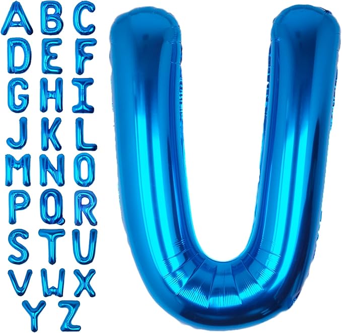 40Inch Blue Letter U Balloon Foil Helium Letter Balloons A-Z Giant Large Mylar Big Party Balloon for Birthday Party Decorations
