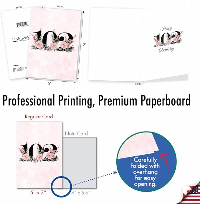 NobleWorks - 102th Milestone Birthday Greeting Card with 5 x 7 Inch Envelope (1 Card) Floral Age 102 C8268MBG