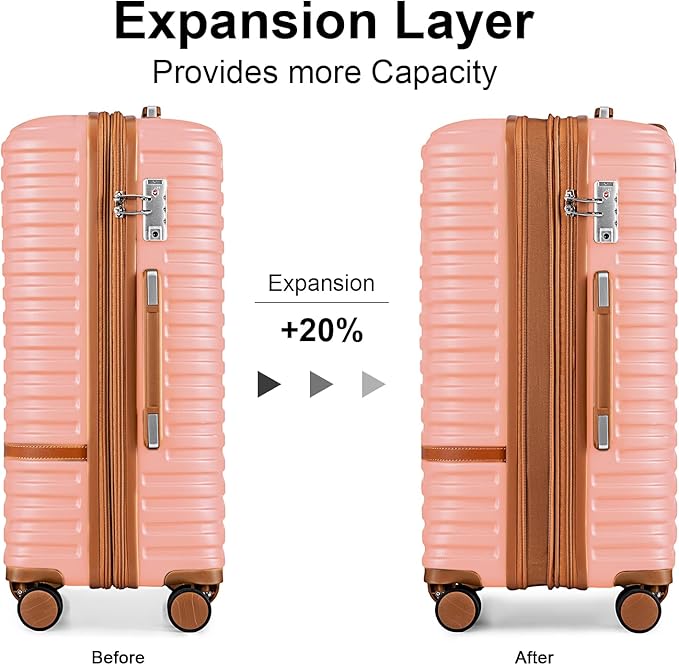 Joyway Carry on 20Inch &24 Inch Checked Luggage Set, 2-Piece Expandable Suitecase Set with Spinner Wheel, Hard Shell Suitcase with TSA Lock(Pink)