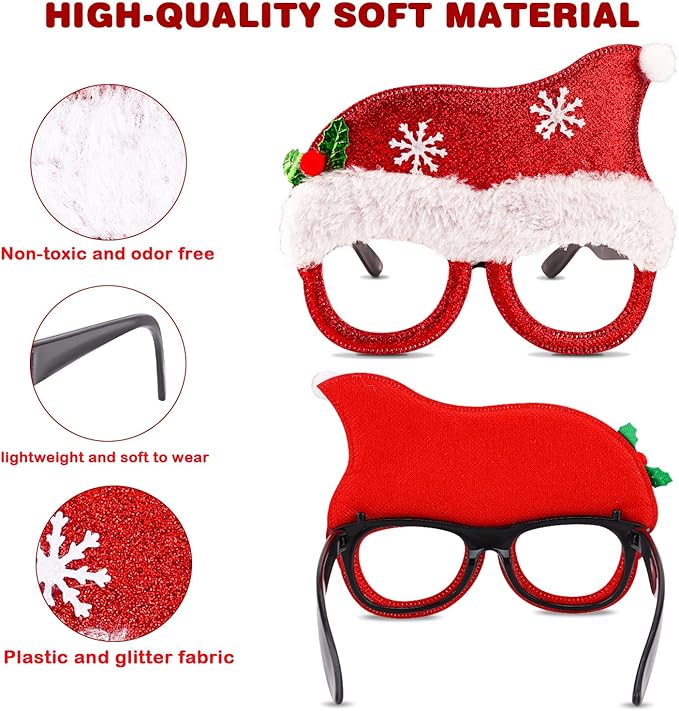 15 Pcs Christmas Glasses Frame Glitter, Costume Eyeglasses Frames Photo Booth Supplies, Xmas Photo Props Eyewears Party Favors Supplies for Adults Christmas Dinner Picnics Holidays