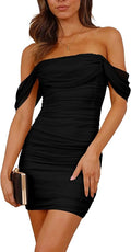 PRETTYGARDEN Cocktail Dresses for Women 2026 Summer Off Shoulder Bodycon Mini Graduation Party Spring Wedding Guest Dress