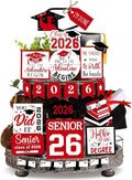 22 Pcs 2026 Graduation Tiered Tray Decor Sets Wooden Graduation Class of 2026 Table Decorations Senior 2026 Gown Diploma Farmhouse Signs for Home Shelf Party Office Desk(Red)