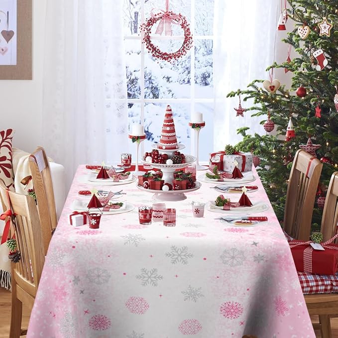 2 PCS Pink Plastic Snowflake Tablecloth(54x108 Inch) Frozen Birthday Winter Wonderland Decorations Disposable Table Cover Tablecloths for Christmas Holiday New Year Party Favors Supplies Decor