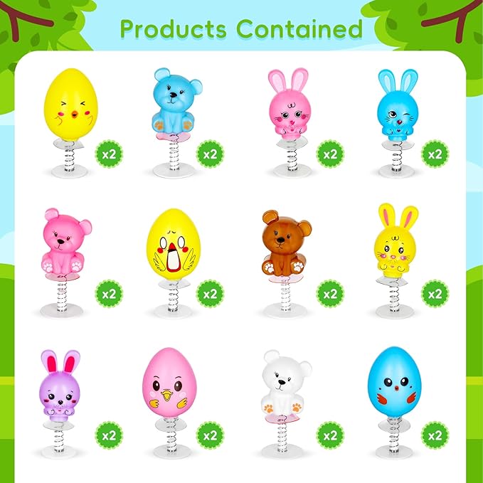 MGparty 24Pcs Easter Jumping Popper Toys Easter Basket Fillers Gifts Party Favors Supplies Stocking Stuffers Gifts for Kids Boys Girls Toddlers Bulk for Classroom Treasure Box Prizes