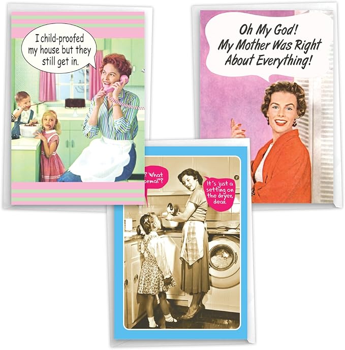 NobleWorks - Assortment Pack of 3 Funny Birthday Mother Greeting Cards with Envelopes (3 Designs, 1 Each) Mom B-Day VC10011BMG-C1x3