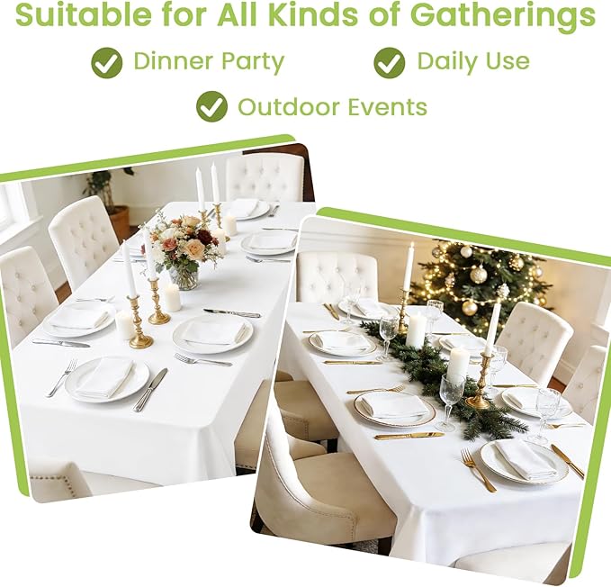 Mulbozy White Plastic Table Cloth Disposable 4 Pack, 54 × 108 Inch Tablecloths Rectangle, White Plastic Table Cover for Party Decor