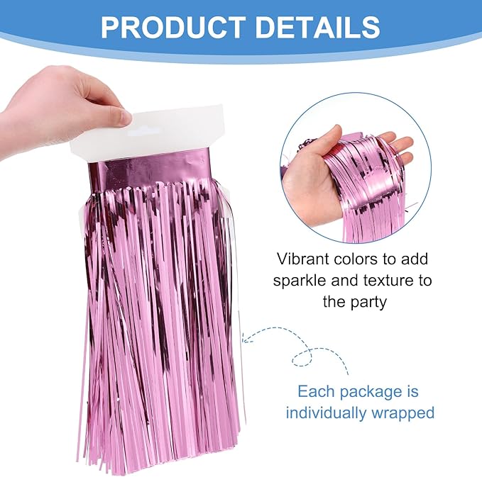 PATIKIL Foil Fringe Garland 10 Feet, 3 Pack Metallic Tinsel Streamers Fringe Banner Wall Hanging Curtain Backdrop for Wedding Birthday Christmas New Year Party Decoration, Light Pink