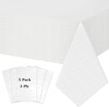 Disposable Table Cloth for Rectangle Tables 5 Pack, 54'' x 108'' White Paper Tablecloths for 3-9 Ft Tables, Paper & Plastic Party Table Cover for Outdoor, Birthday, Wedding, Banquet