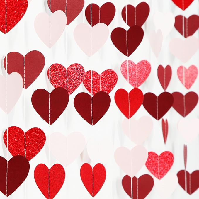 Valentines Day Party Decorations Pink-Red Heart-Garland - 52ft Burgundy Proposal Special Night Galentines Hanging Streamers Banner,Girl Romantic Wedding Anniversary Baby Bridal Shower Engagement Decor