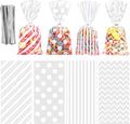 Aneco 100 Pack White Cellophane Plastic 10.6 x 5.1 Inch Candy Gift Goodie with Twist Ties for Valentine, Birthday, Gift Cookie Snack Packing Party Favor Supplies