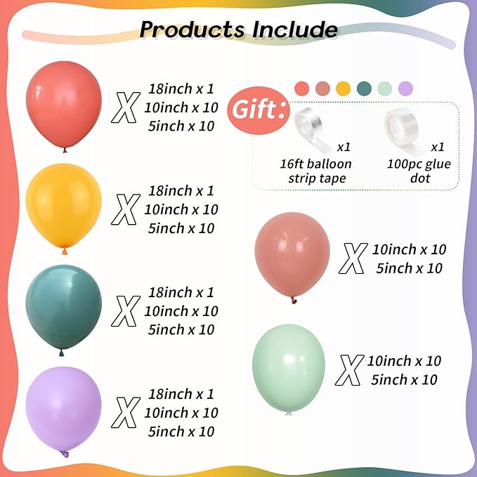 126PCS Muted Boho Rainbow Balloon Arch Garland Kit, Retro Dusty Pink Orange Mustard Yellow Sage Green Slate Blue Balloon for Groovy One Birthday Boho Baby Shower Back to School Daisy Party Decorations