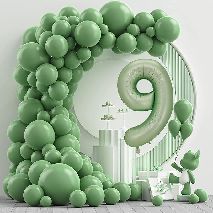 Number 9 Balloon, Large number balloons 40 inch, 9th Birthday Party Decorations 9 Year Old Birthday Sign Decor, Sage Green