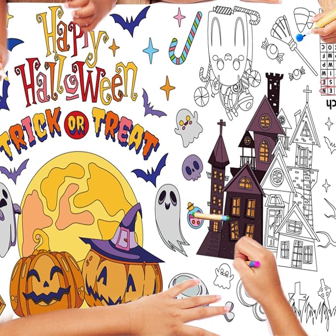 Halloween Giant Coloring Poster/Tablecloth Crafts for Kids, 30 x 72 Inches Jumbo Paper Coloring Banner Gifts for Kids Versatile Paper Table Cover, Halloween Party Decorations