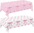 Gatherfun Pink Bow-Themed Party Supplies Set for Women: Happy Birthday & Bachelorette Decorations Combo - Includes 2 Disposable Tablecloths (54 x 108 inch) for Birthday & Tea Party Decorations