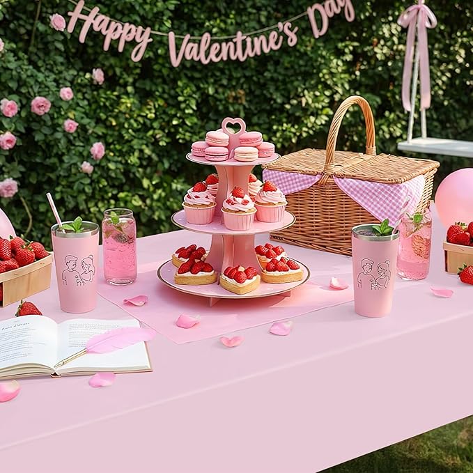 Smiry Disposable Table Cloth - 15 Pack, 54 x 108 Inch Waterproof Rectangle Tablecloths for Parties, Decorative Plastic Table Cover, Leakproof & Sturdy, Pink