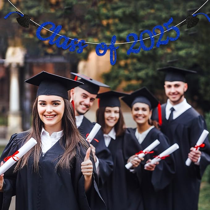 Class of 2025 Banner, 2025 Graduation Party Decorations, Congrats Grad 2025 Bunting Sign, We are So Proud of You Banner, Congrats Grad Party Supply (Blue)