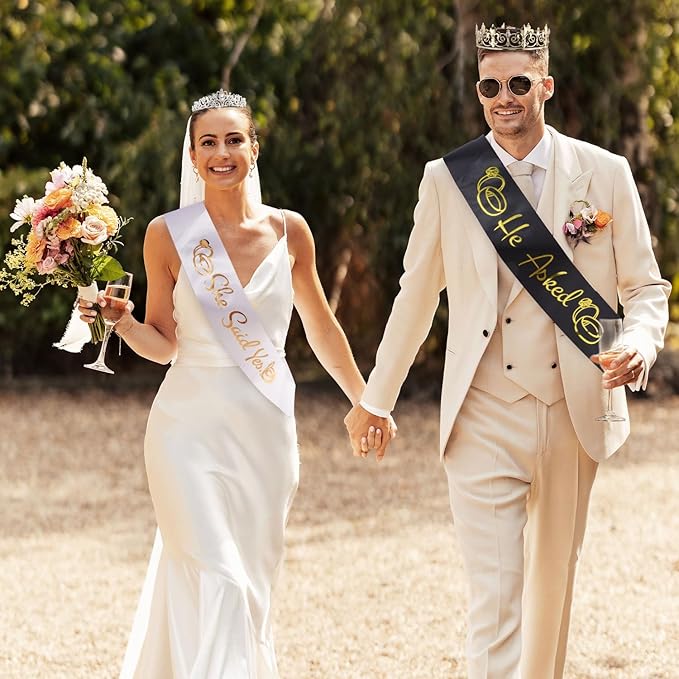 He Asked & She Said Yes Decorations Engagement Party Decorations Crown Sash Set He Asked & She Said Yes Decor Just Engaged Sash Tiara Decorations Engaged Sign for Home Outdoor