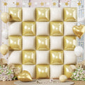 White Gold Square Foil Balloons, 25PCS Double Sided Cream Metallic Gold Square Balloons Backdrop Wall Beige Gold Elegant Balloon Background Decorations for Boho Birthday Wedding Engagement Baby Shower