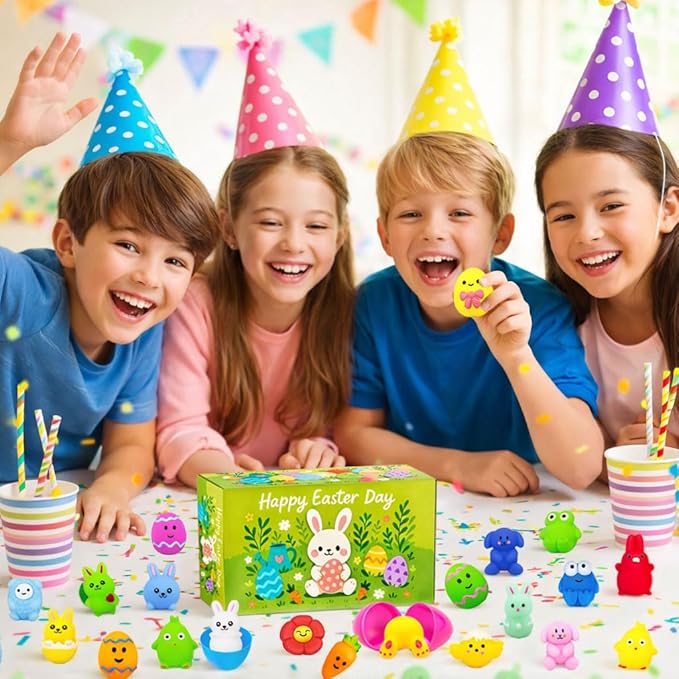 24 Pack Prefilled Easter Eggs with Squishy Toys – Easter Egg Fillers, Easter Gifts, Easter Goodie Stuffers, Classroom Prizes, Party Favors for Kids, Boys and Girls
