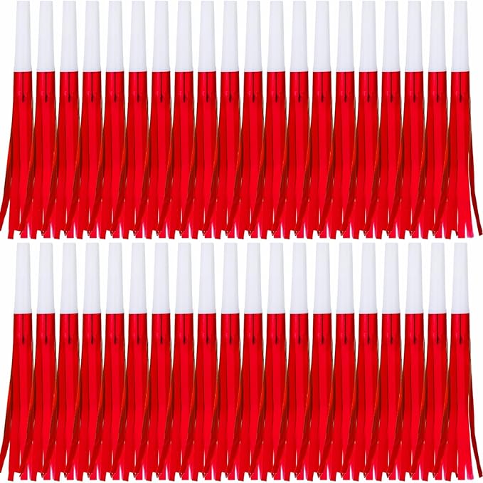 30 Pcs Gold Noise Makers, Metallic Fringed Party Horns for New Year Party Favor Supplies, Red
