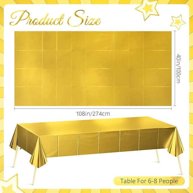 4 Pieces Bright Gold Metallic Foil Tablecloth - Stunning Matte Finish, Durable and Easy to Clean - Perfect for Bachelorette, Birthday, Wedding, and Anniversary Party Decorations
