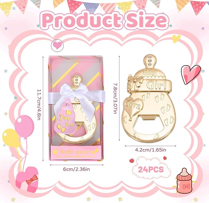 24 Pcs New Pink Baby Bottle Openers for Baby Shower Favors Party Return Gifts for Guests,Baby Girl Shower Party Decorations or Souvenirs Even Game Prizes