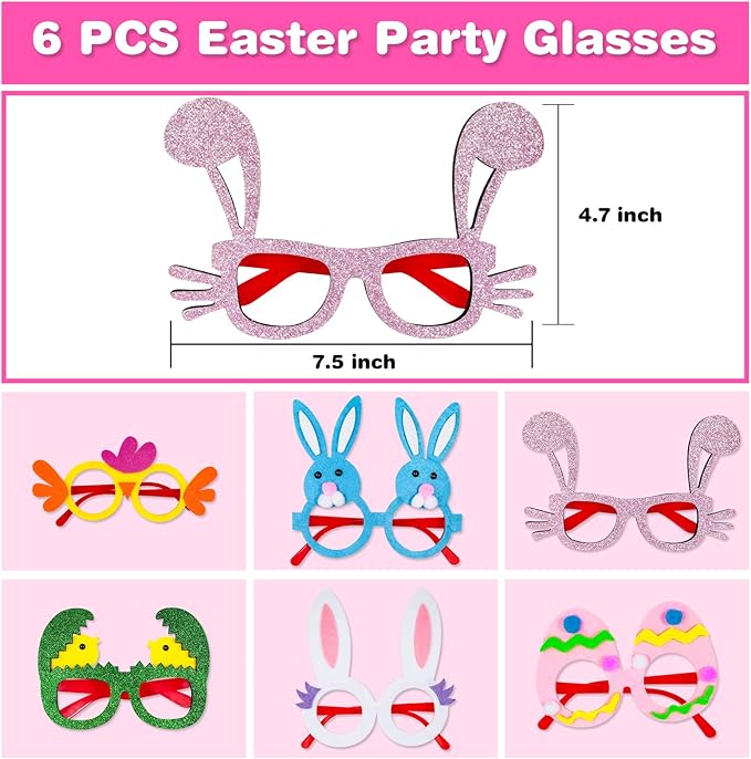 MGparty 12PCS Easter Headbands and Glasses Frame Set Easter Bunny Ears Rabbit Chick Eggs Party Favor Decorations Supplies Photo Booth for Kids and Adults
