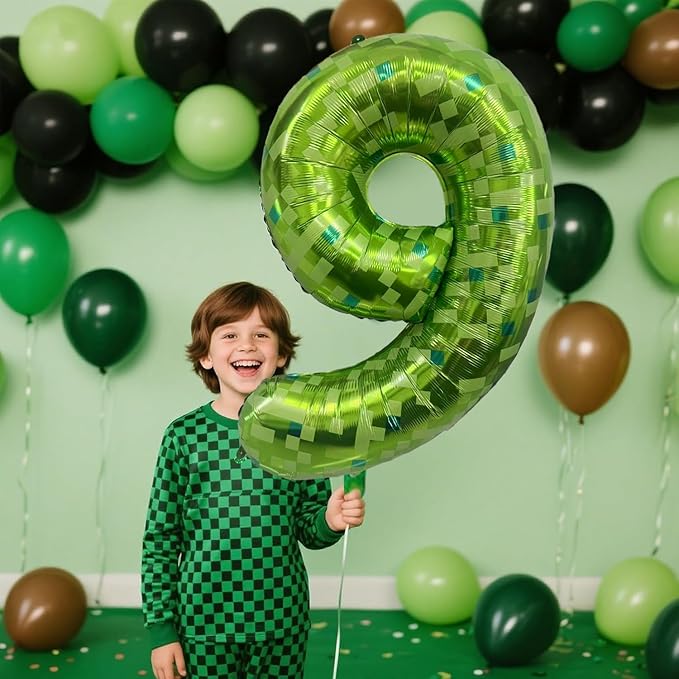 Green Number Balloons, Gaint Green Pixel Number 9 Balloon 40 Inch Dark green 9 Balloon for Boys Girls Kids 9th Birthday Party Decoration