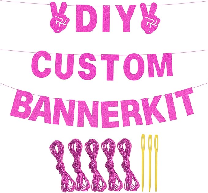 129Pcs DIY Custom Letter Banner Glitter Customizable Banner Kit 0-9 Numbers DIY Girls Happy Birthday Letters Valentine's Day Personalized Banners Birthday Party Decorations Supplies(Dazzling Rose Pink)