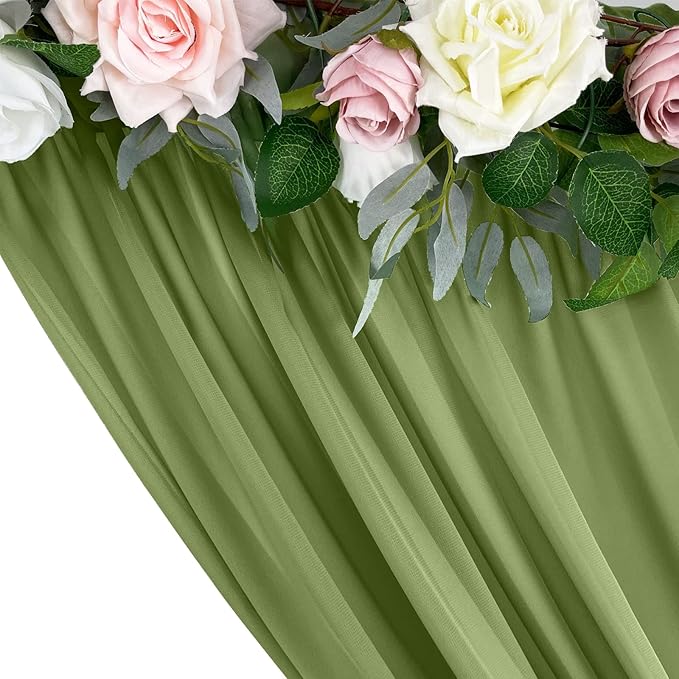 Sheer Chiffon Backdrop Curtains 10ft x 10ft*10ft(5ft x 2Panels)， Chiffon Fabric Drapes for Wedding, Long Sheer Curtain for Living Room, Arch Party Stage Decoration (Olive Green, 120 x 120 Inch)