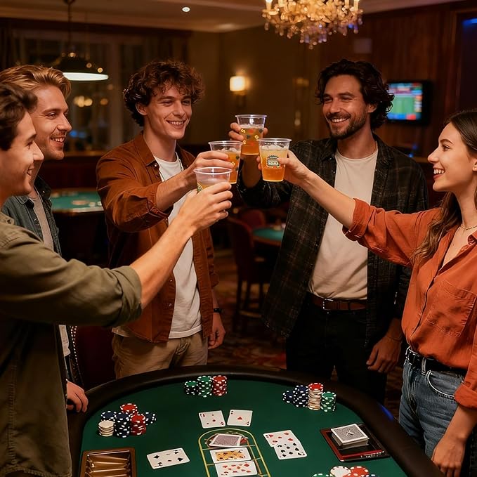 50 Pcs Casino Party Cups, 16 Oz Casino Plastic Cup Poker Clear Disposable Drinking Cups for Poker Game Night Themed Party Decoration Birthday Wedding Party Supplies