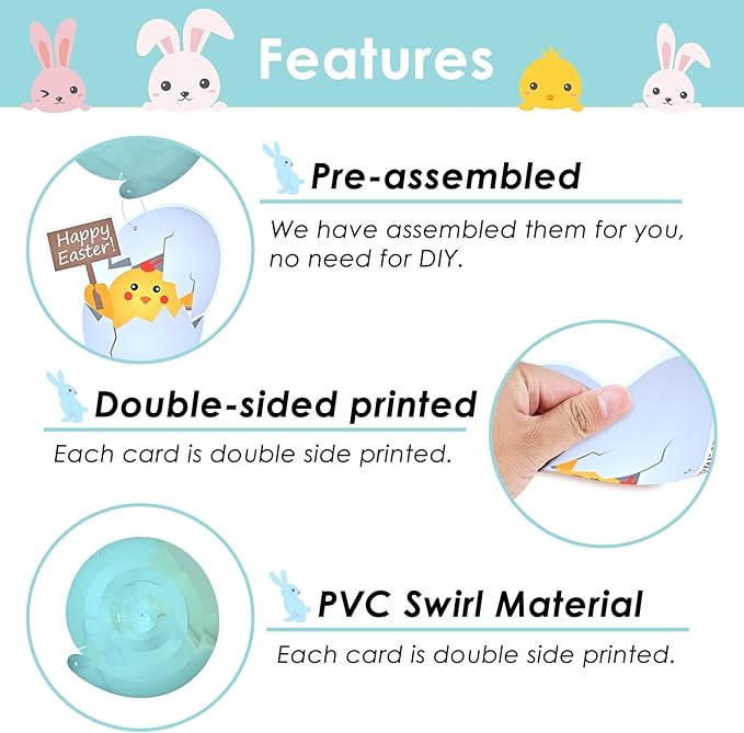 AhfuLife Happy Easter Banner Decorations, 8 Pcs Bunny Egg Chick Hanging Swirl with 12 Pcs Balloons, Larger Easter Banner Sign for Home Office School Decor, Egg Hunt Party Supplies