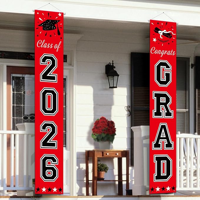 DAZONGE Graduation Decorations 2026, Red and Black Class of 2026 Decorations Graduation Banners for Any Schools or Grades Party Favor