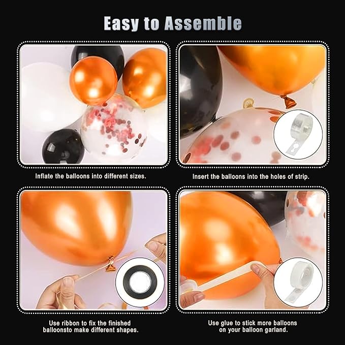 Orange And Black Balloons Arch Kit,130 Pcs Rose Gold Confetti Balloons Garland for Easter Birthday Halloween Birthday Party Decoration