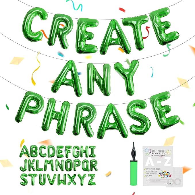 52 pcs Green Foil Letter Balloons with Air Pump, 16 Inch 2 A-Z Sets - Mylar Alphabet Balloon Kit for Birthday Banner & Party Decorations