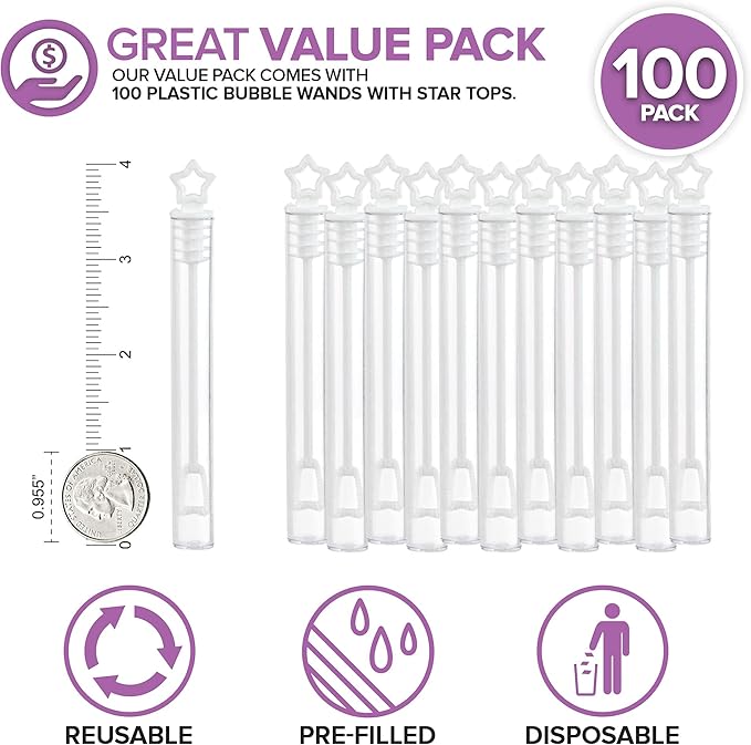 Wedding Bubbles Bulk - White Star Top Wands (200 Count) Individual Mini Bubble Wand Favors for Weddings, Celebration Party Favor for Guests - Stock Your Home