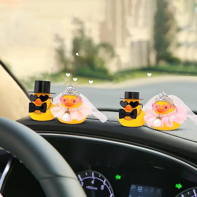 wonuu Pair Set of 2 Wedding Rubber Ducks, Bride Groom Duckies Marriage Rubber Duck Mini Couple Ducky for Ceremony Gift Souvenir Marry Blessings Elegant Heartwarming Present, Pink