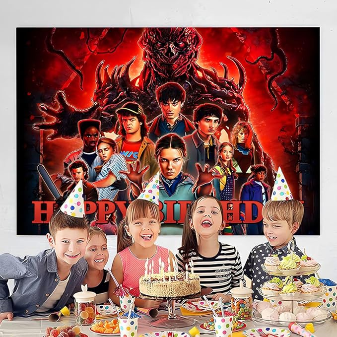 Stranger Season 5 Things Birthday Decorations, Stranger Season 5 Things Happy Birthday Banner Backdrop for Kids Birthday Party Supplies (5x3ft)