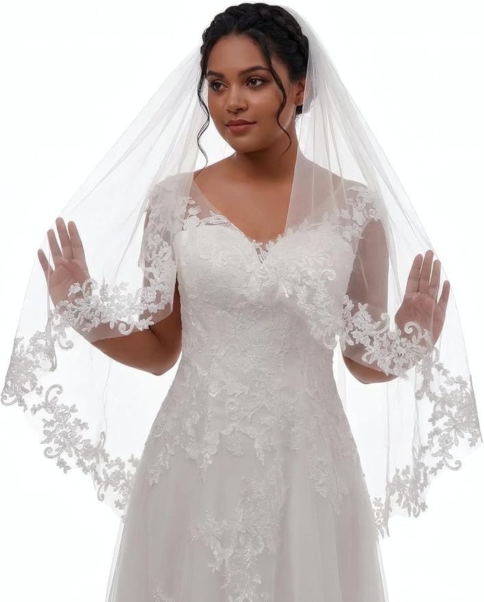 White Short Wedding Veil Pearl Rhinestone Bride Veils Bridal Veils Bachelorette Party Veil for Brides and Women