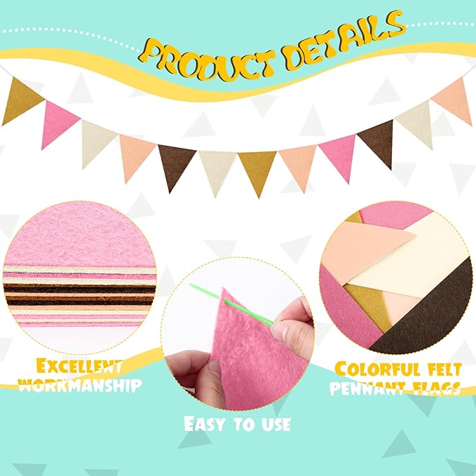 Irenare 9.8ft Pom Pom Garland Felt Rainbow Garland Graduation Party Decoration Colorful Pennant Tassel Banner Birthday Baby Shower Triangle Banner for Classroom School Mantel Fireplace(Boho Color)
