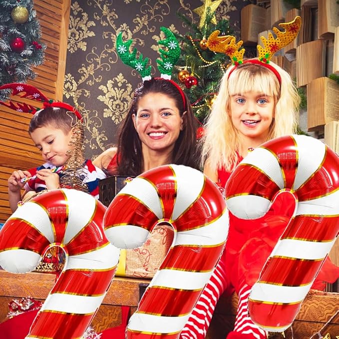 Candy Cane Balloons Christmas Balloons Candy Cane Foil Balloon for Christmas Birthday Party Supplies Decorations Xmas New Year Decor Ballons Arch Kits Party Balloon Set 3pcs