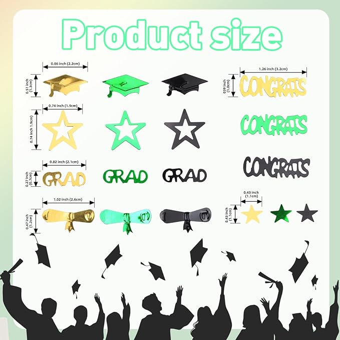 Green Gold and Black Graduation Confetti 2026, 1000 Pcs Congrats Grad Confetti Class of 2026 Party Table Centerpiece for 2026 Graduation Party Decorations