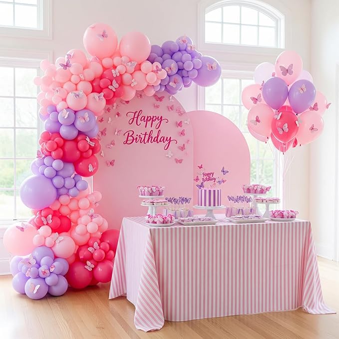 Butterfly Baby Shower Decorations with 142Pcs Pink and lavender Purple balloons delicate tulle butterflies Decor for Girls A Little Butterfly Is On The Way Fairy Elf Birthday Party Decorations