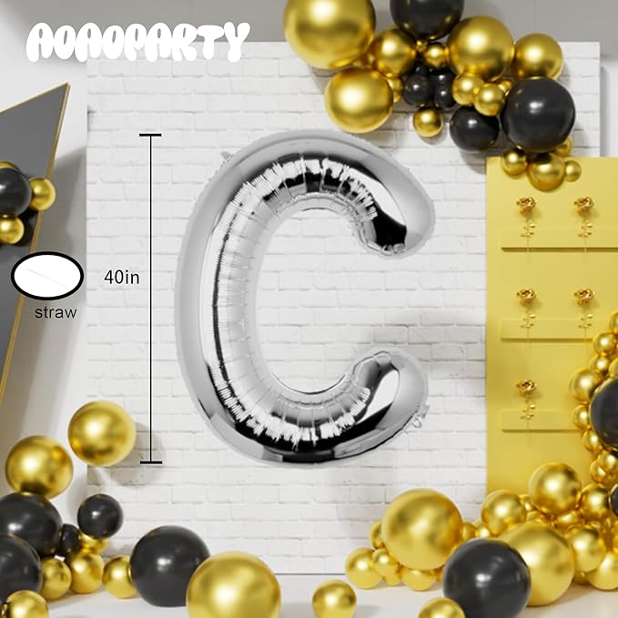 Letter Balloons 40Inch Large Giant big Foil Mylar Silver Balloons C for Birthday Party Decorations