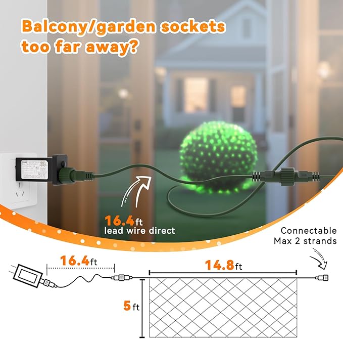 LitHome 14.8FT x 5FT Christmas Net Lights Outdoor Mesh Lights,300 LED St Patrick’s Day Net Light for Bushes Connectable,8 Modes Green Giant Mesh Light Waterproof for Christmas Garden Party Roof Decor