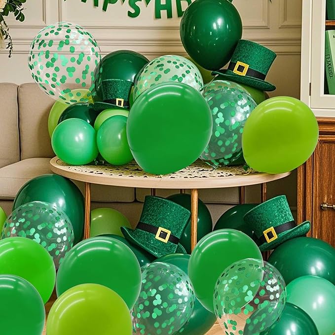 Green Balloons with Confetti Balloons 12 inch Latex Balloons 80 Pcs for Wedding Birthday Baby Shower Party Decorations