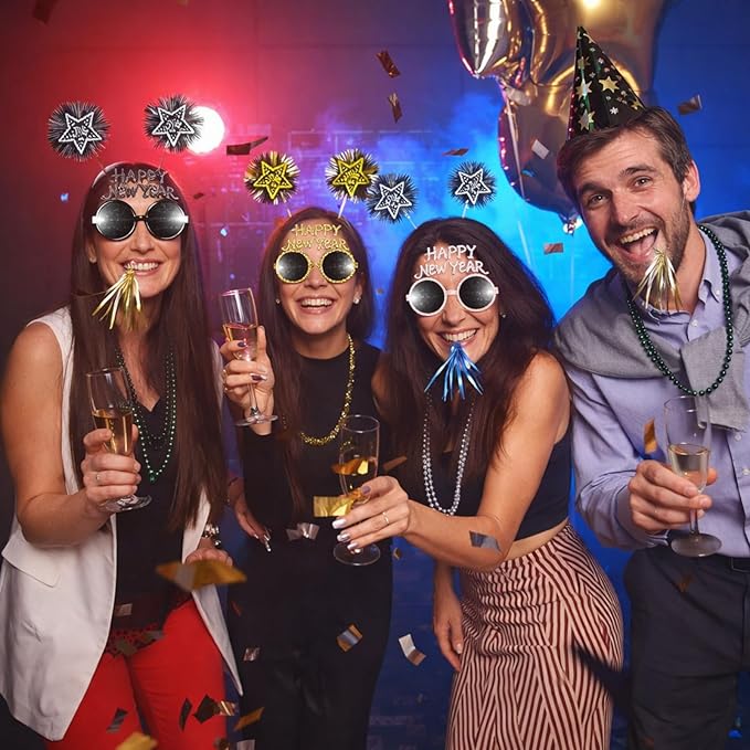 2026 New Years Eve Party Supplies for Guests Happy New Year Headbands Hats Noise Makers Glasses Necklace